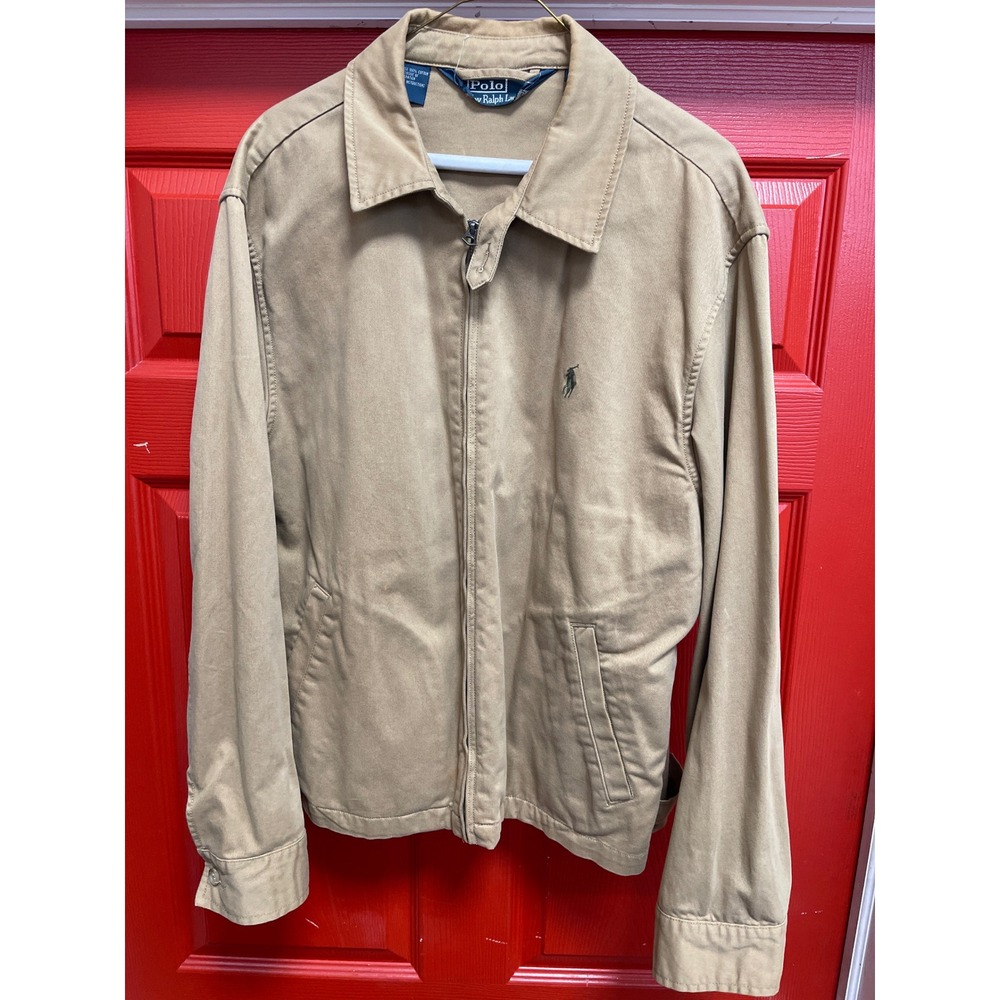 Polo Ralph Lauren Mens Harrington Jacket Tan Khaki Cotton Twill Size L